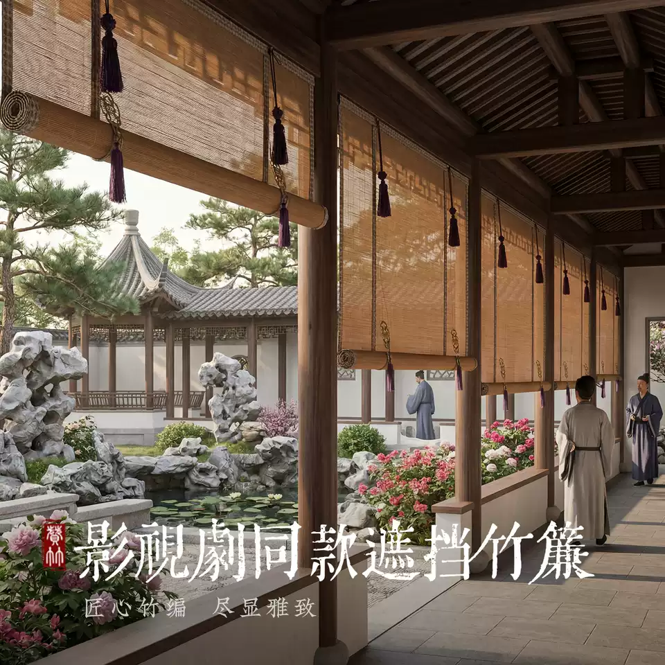 中式竹帘遮挡帘高端定制影视剧专用古法工艺凉亭防晒茶室装饰卷帘